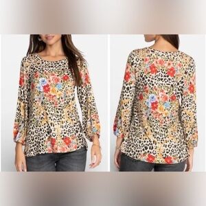 Johnny Was Cheetah Puff Long Sleeve Top~SMALL~runs bigger-Multicolor Floral